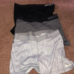 THREE NIKE PRO SPANDEX SHORTS